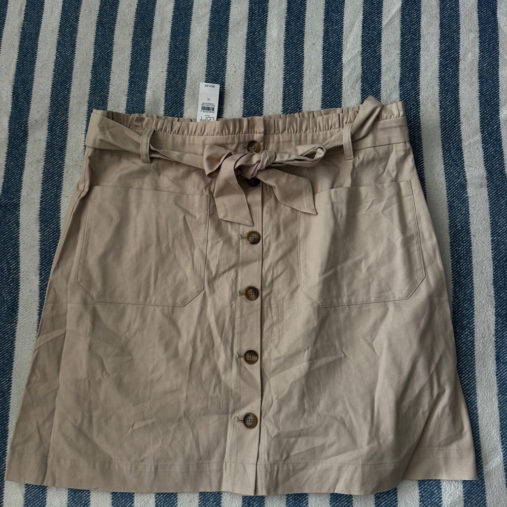 LOFT Beige Button-Front Mini Skirt